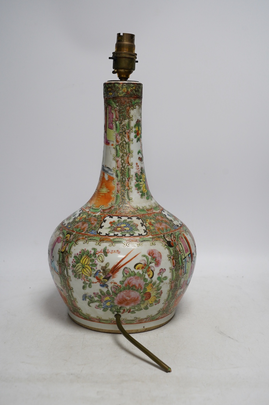 A 19th century Chinese famille rose vase (converted to a lamp), 37cm total. Condition - fair to good